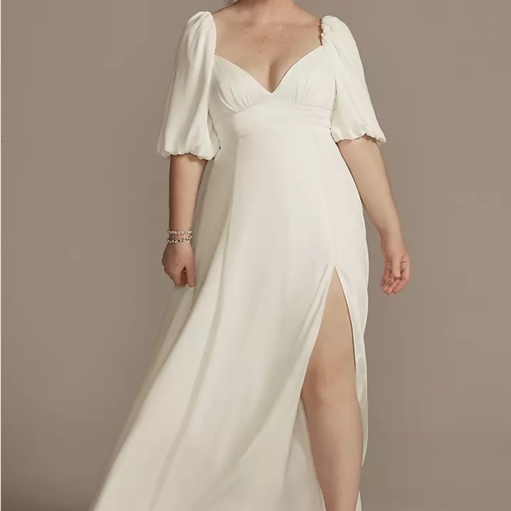 Bubble Sleeve Georgette V-Neck Wedding Dress - Picture 2 of 5